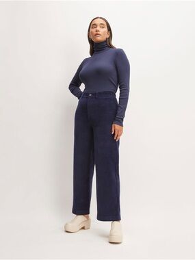 Everlane Wide-Leg Corduroy Pants - Navy Blue Size 8